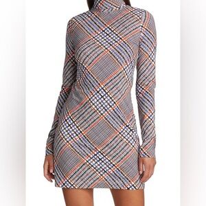 Tanya Taylor Letta Plaid Mock Turtleneck Modest Business Casual Mini Dress Large
